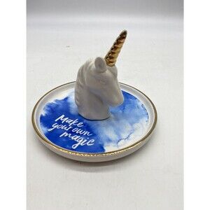 Unicorn Ring Holder Jewelry Trinket Dish Bowl Blue and White Make Your Own Magic